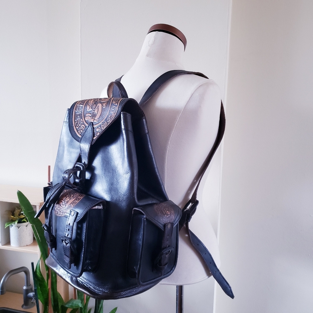 Handcrafted Tooled Leather Backpack - O/S Made In MEXICO - Picture 15 of 15